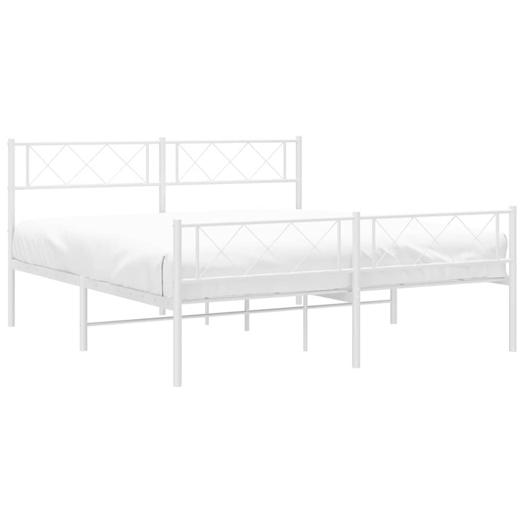 Metal Bed Frame without Mattress with Footboard White 150x200 cm