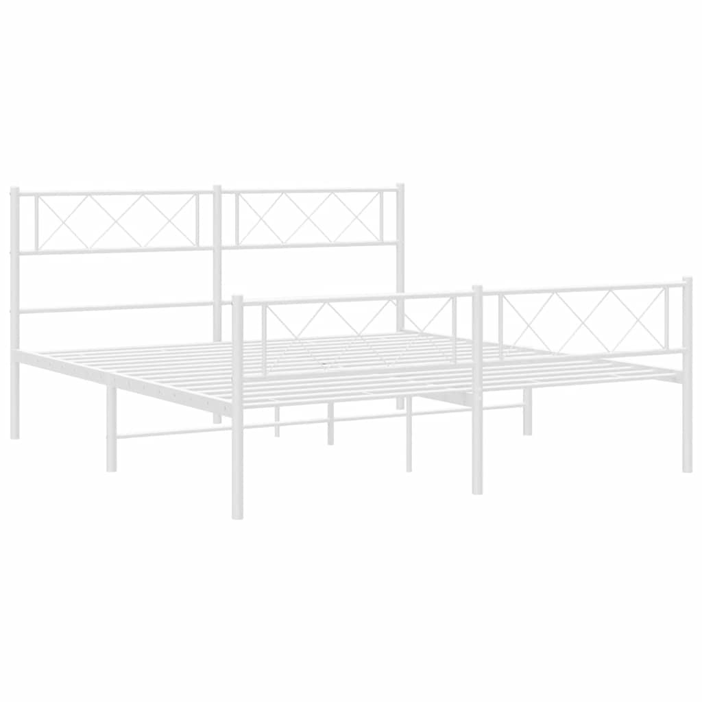 Metal Bed Frame without Mattress with Footboard White 150x200 cm