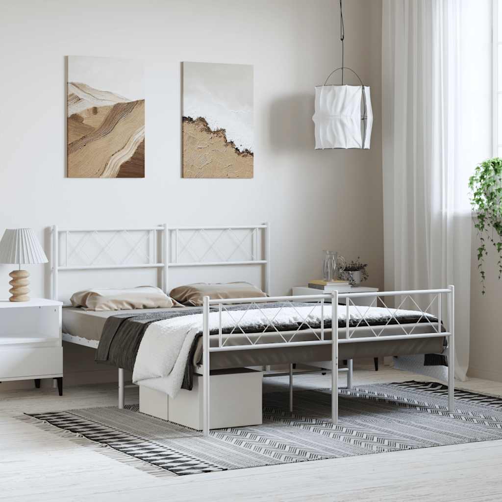 Metal Bed Frame without Mattress with Footboard White 150x200 cm