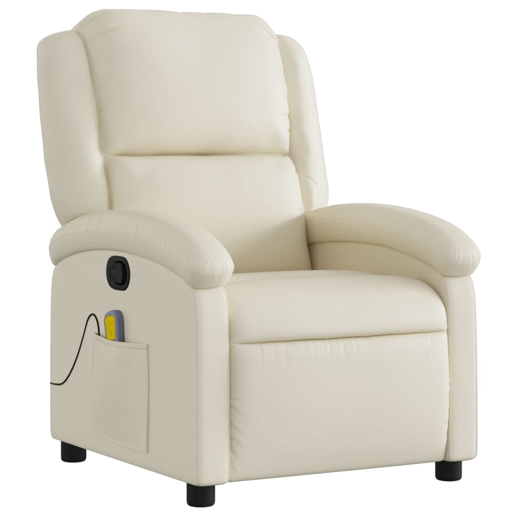 Massage Recliner Chair Cream Faux Leather