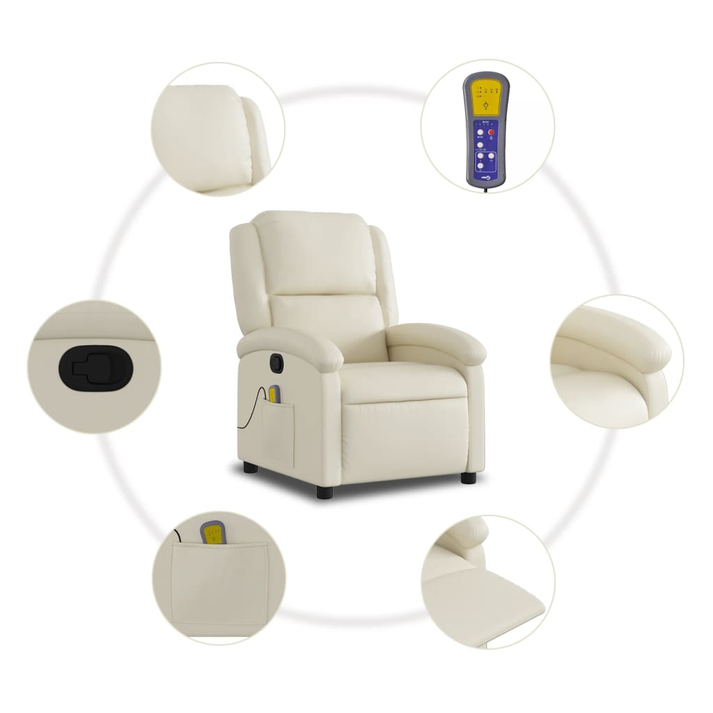 Massage Recliner Chair Cream Faux Leather