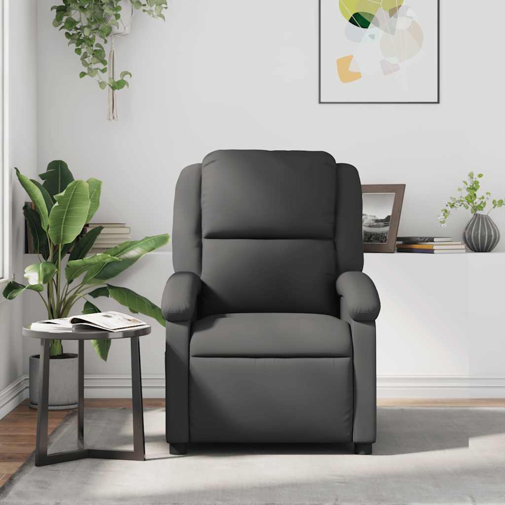 Massage Recliner Chair Grey Real Leather