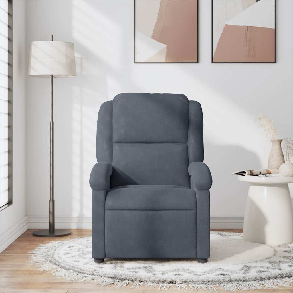 Massage Recliner Chair Dark Grey Velvet