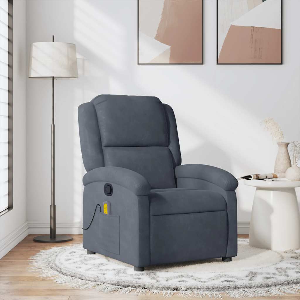 Massage Recliner Chair Dark Grey Velvet