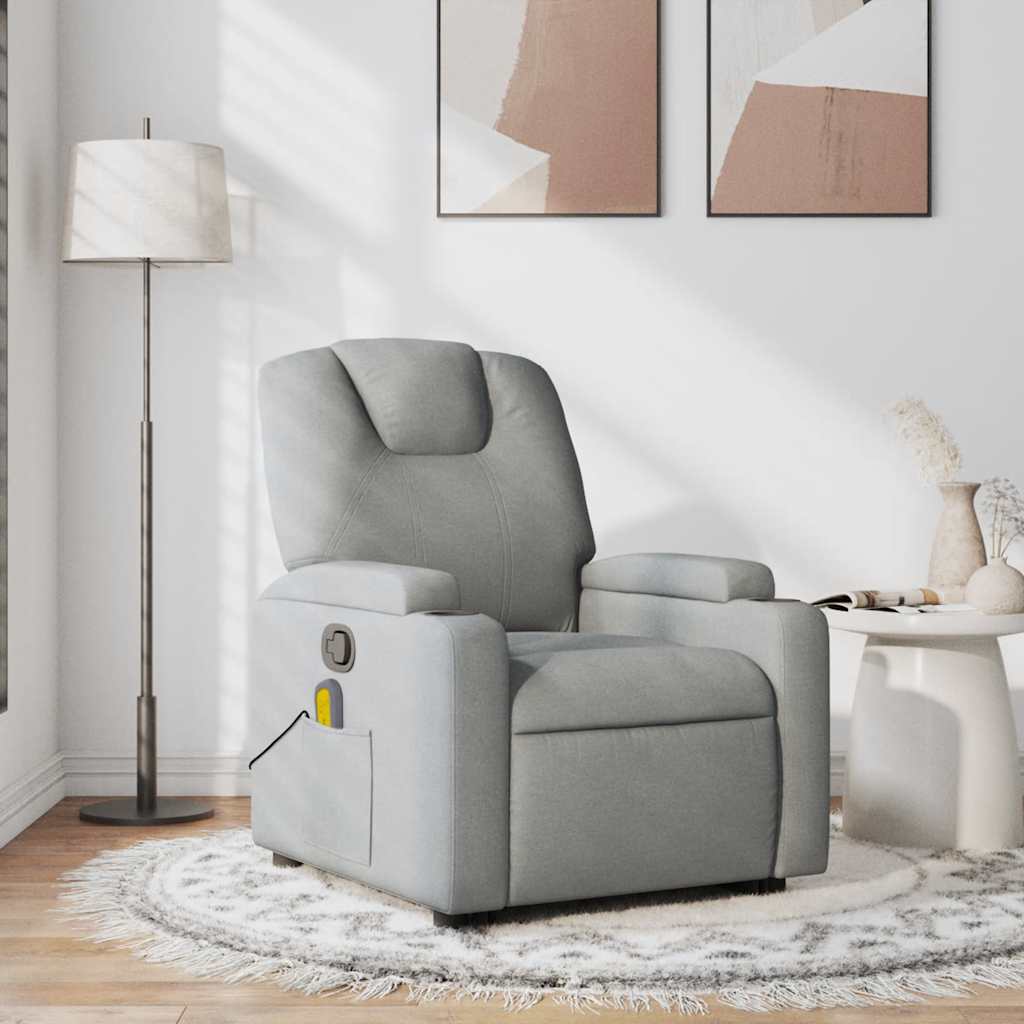 Massage Recliner Chair Light Grey Fabric