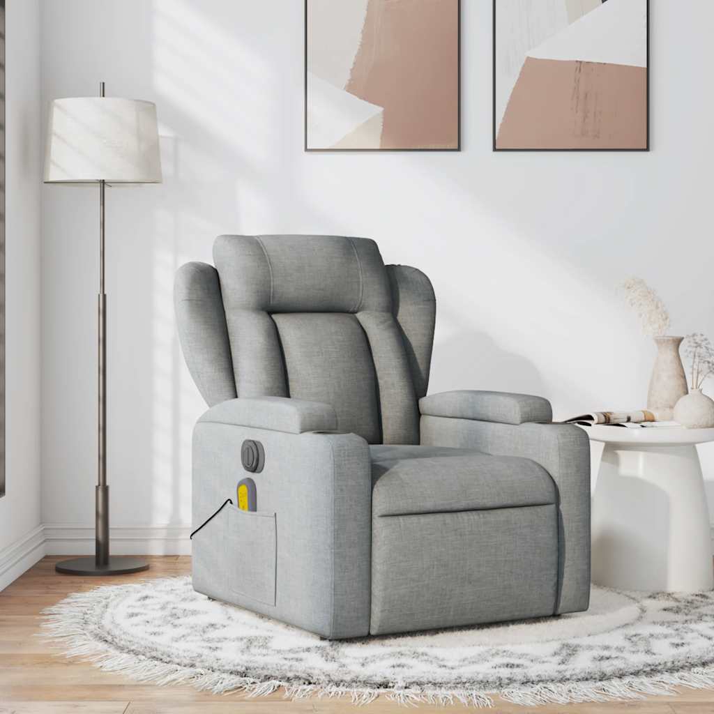 Massage Recliner Chair Light Grey Fabric