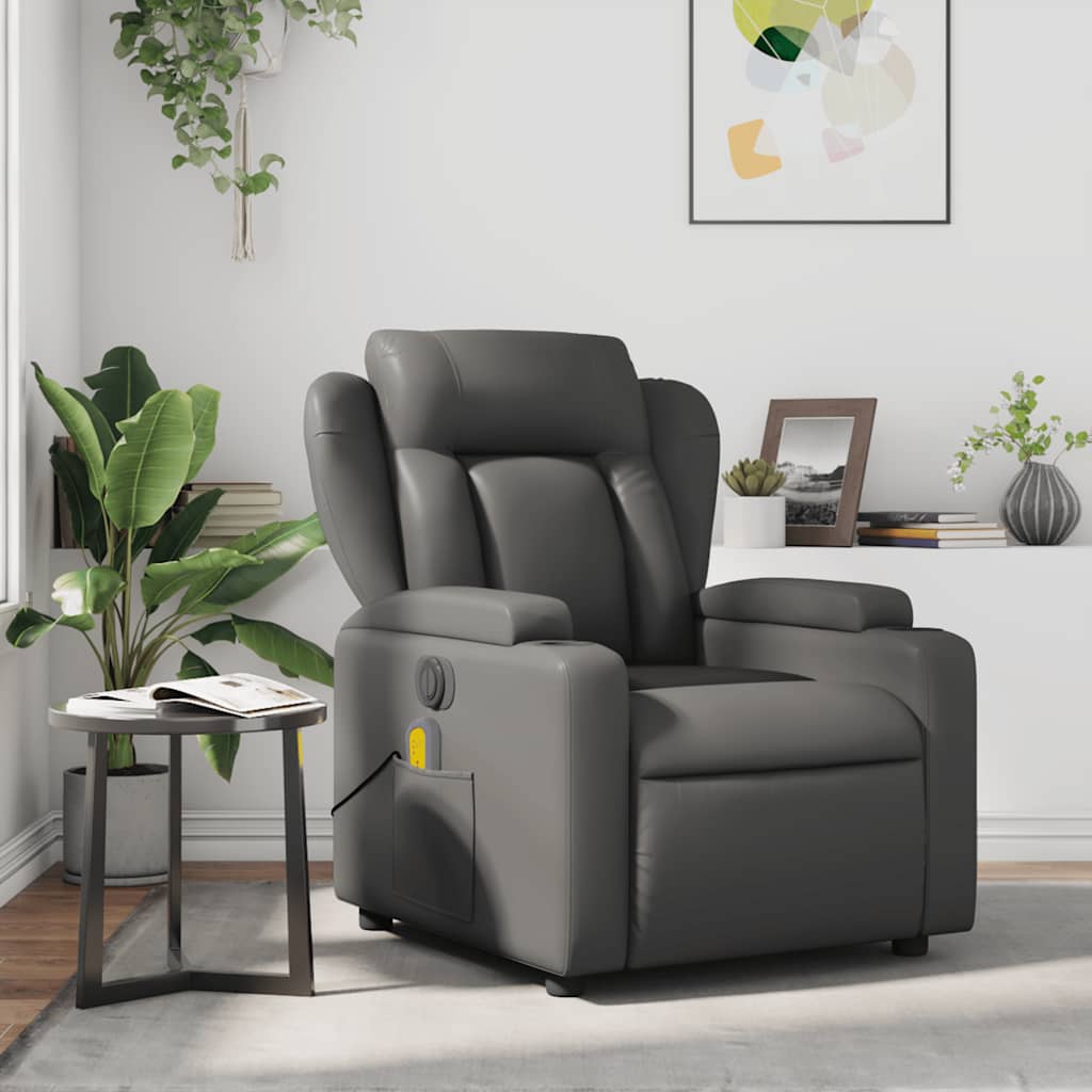 Massage Recliner Chair Grey Faux Leather