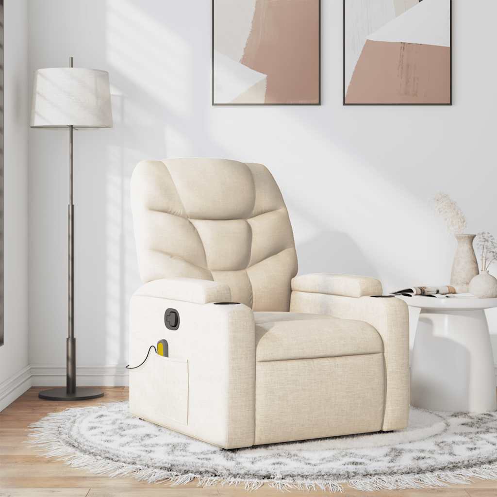 Massage Recliner Chair Cream Fabric
