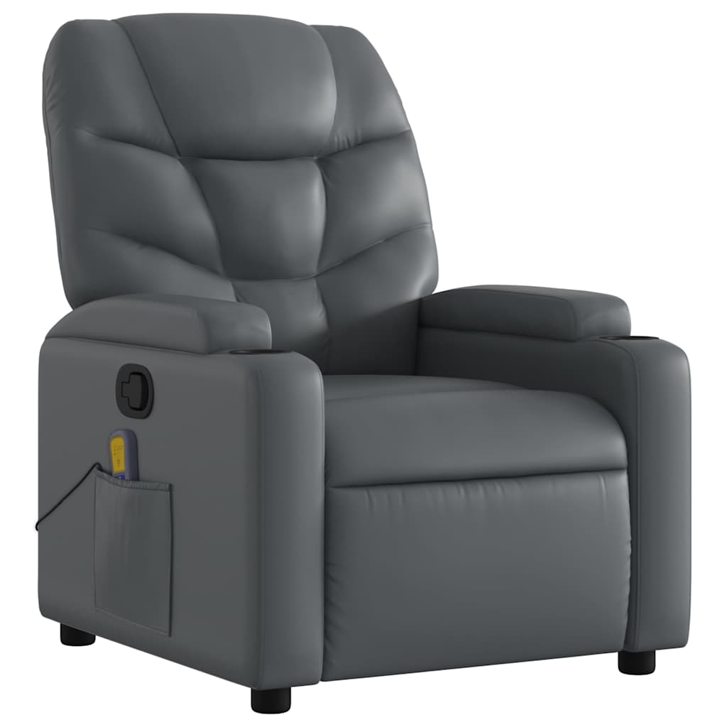 Massage Recliner Chair Grey Faux Leather