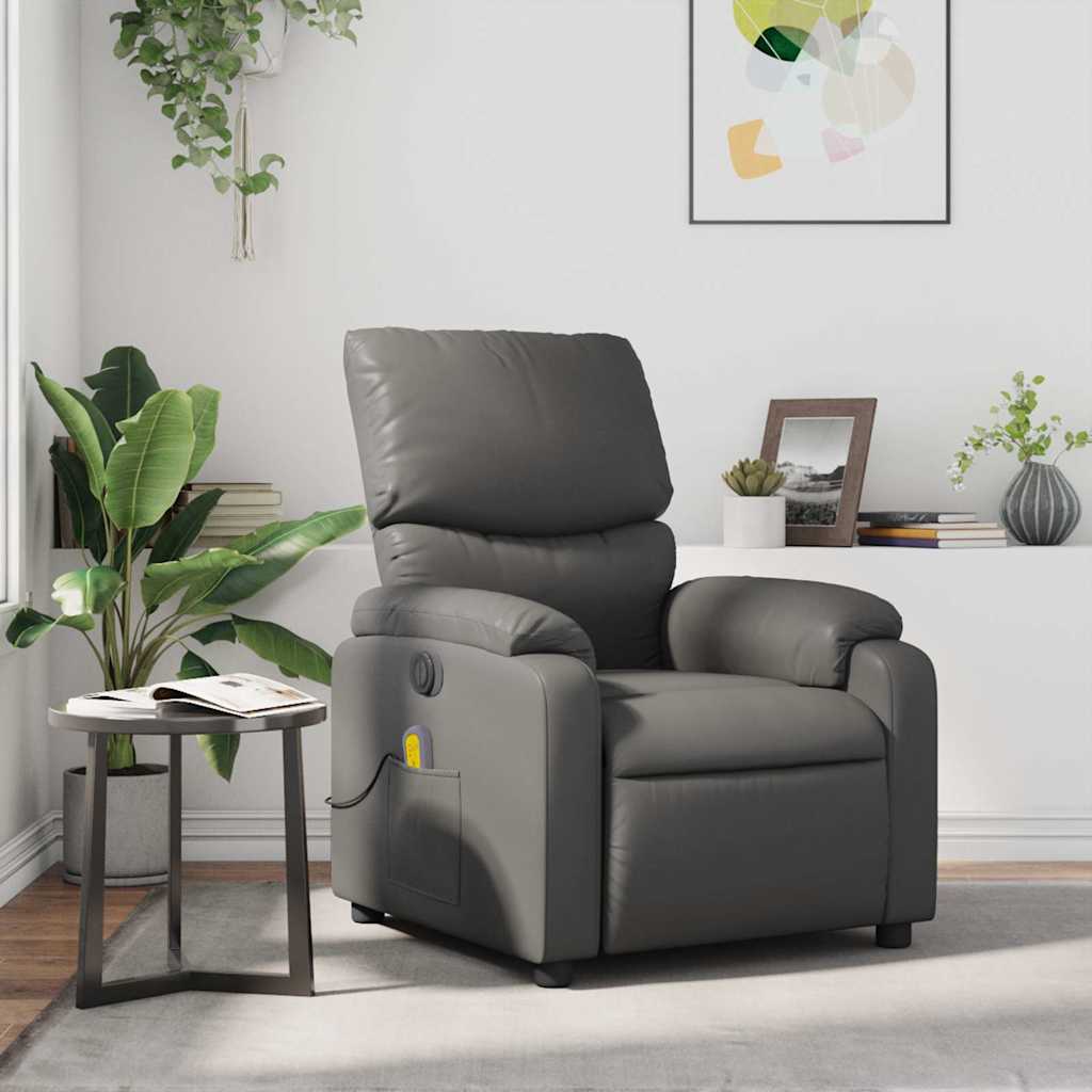 Massage Recliner Chair Grey Faux Leather