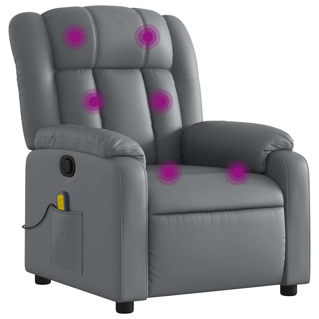 Massage Recliner Chair Grey Faux Leather