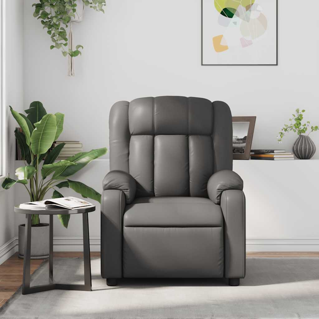 Massage Recliner Chair Grey Faux Leather