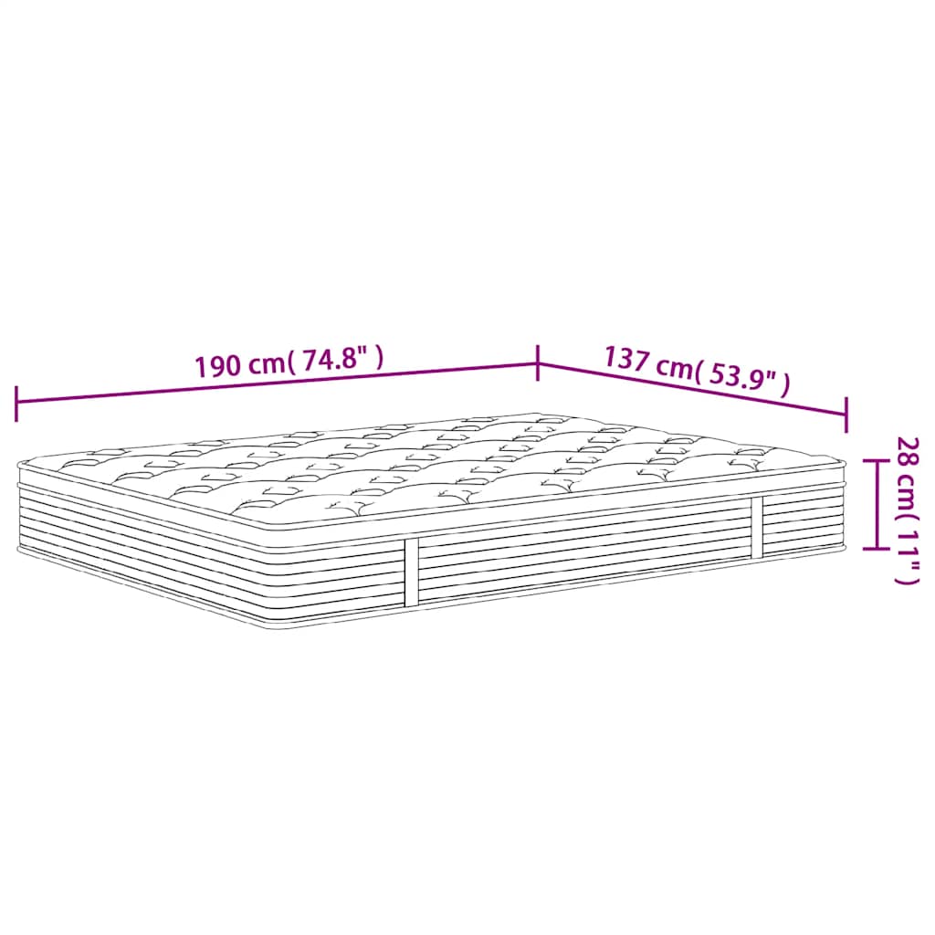 Pocket Spring Mattress Medium 137x190 cm Double Size