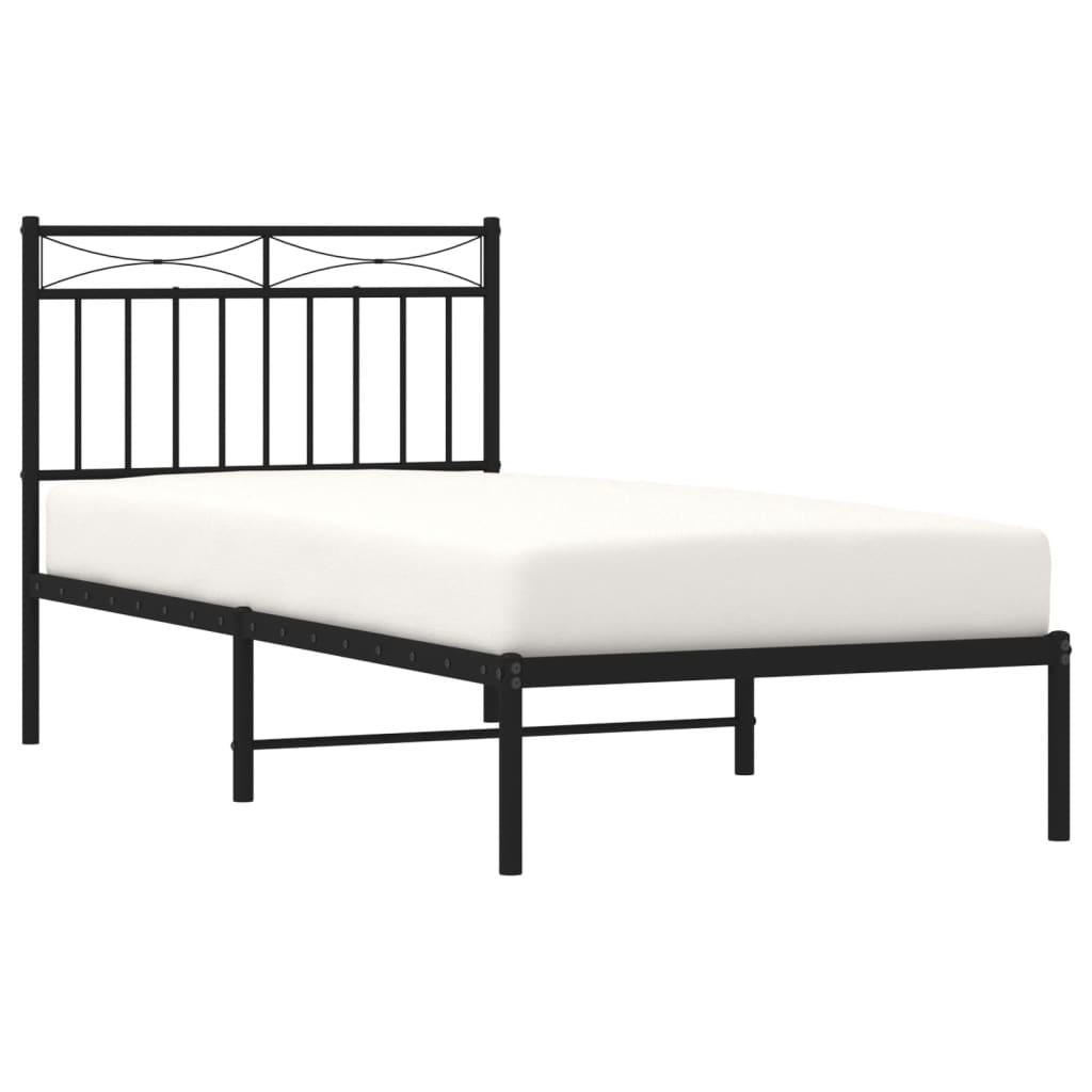 Metal Bed Frame without Mattress with Headboard Black 90x190 cm