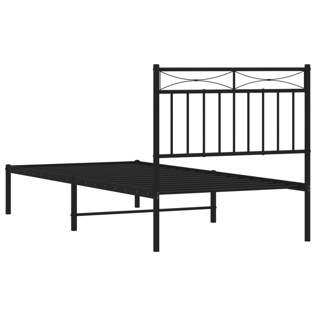 Metal Bed Frame without Mattress with Headboard Black 90x190 cm
