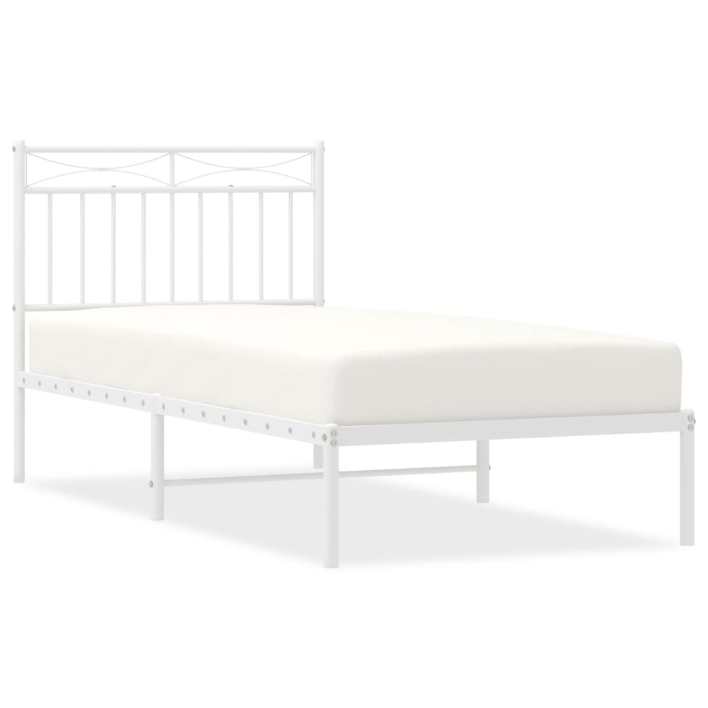Metal Bed Frame without Mattress with Headboard White 90x190 cm
