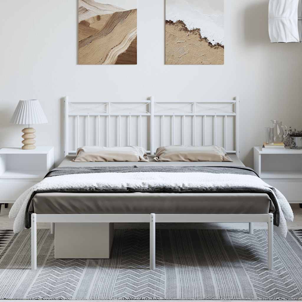 Metal Bed Frame without Mattress with Headboard White 135x190 cm