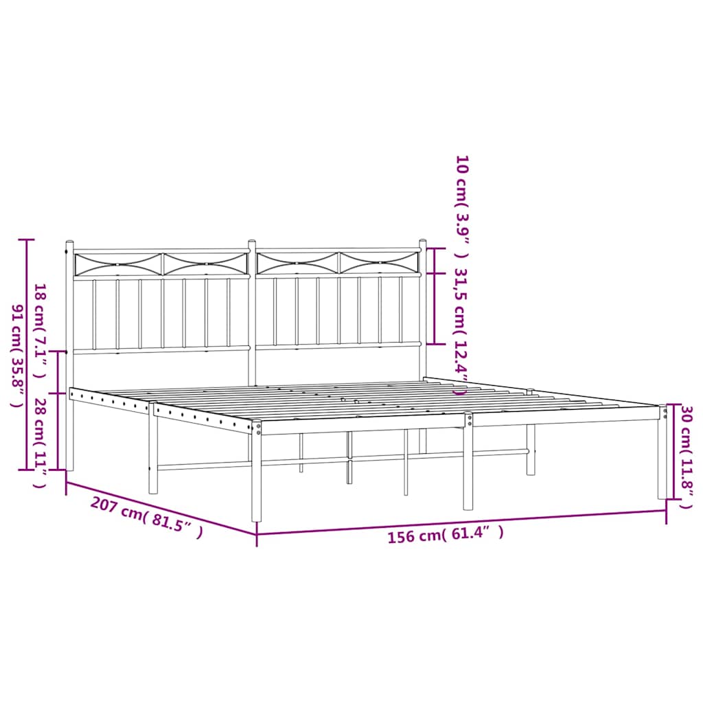 Metal Bed Frame without Mattress with Headboard White 150x200 cm