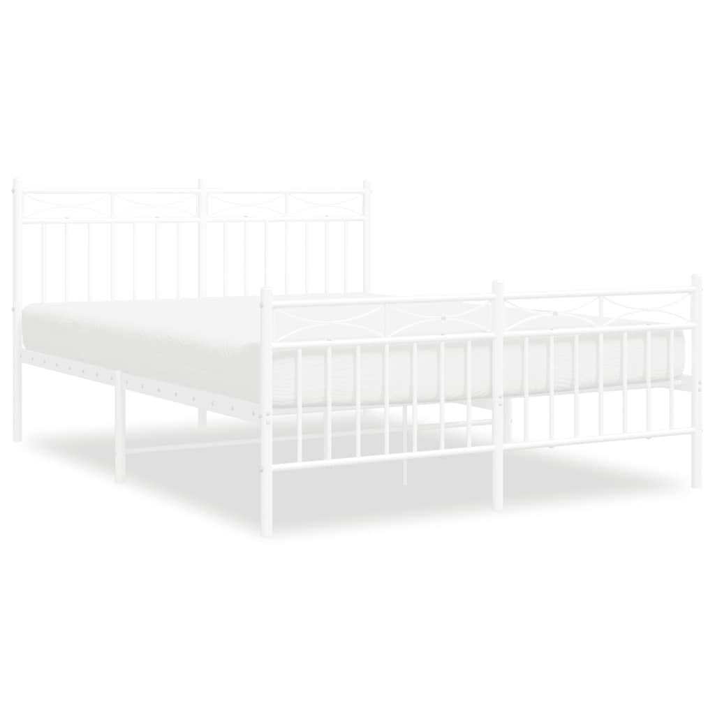 Metal Bed Frame without Mattress with Footboard White 135x190 cm
