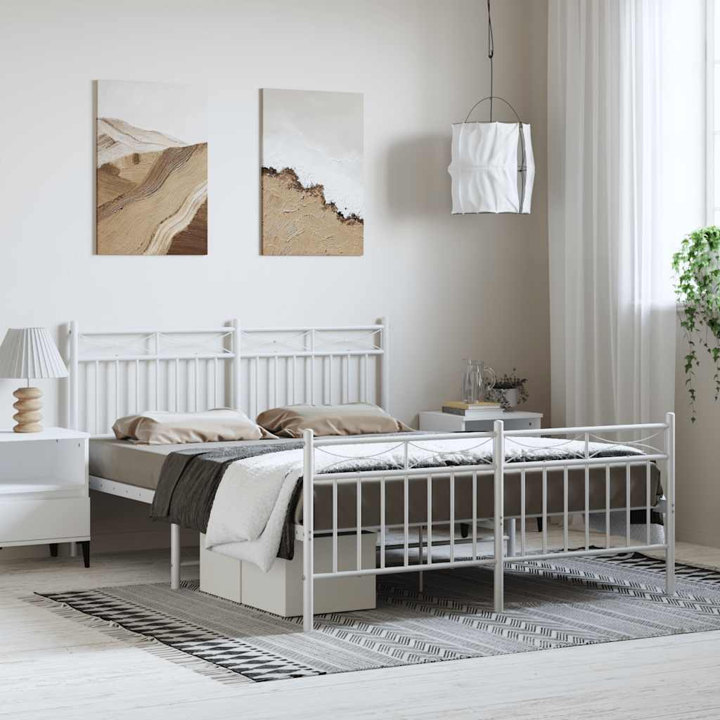 Metal Bed Frame without Mattress with Footboard White 150x200 cm