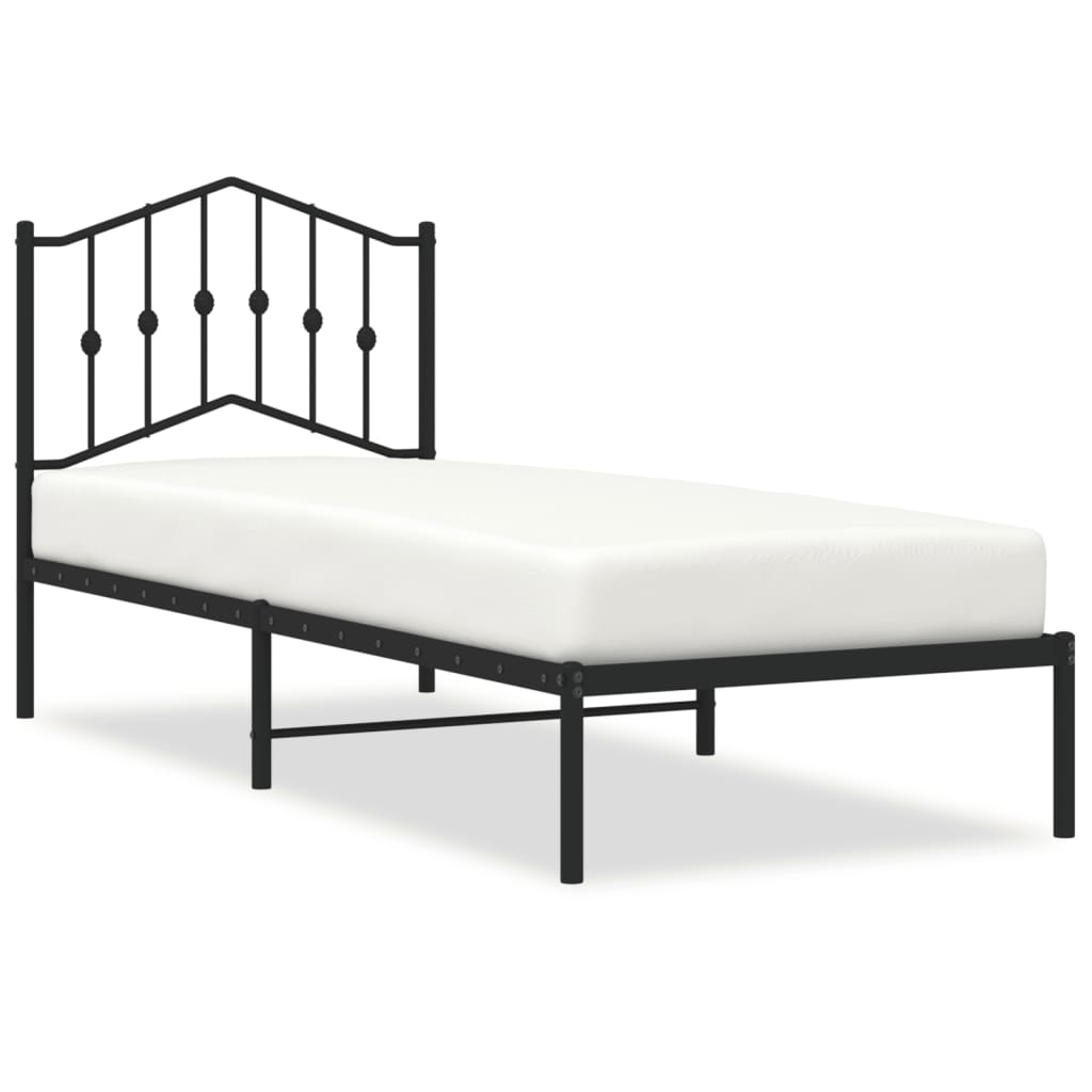 Metal Bed Frame without Mattress with Headboard Black 90x190 cm