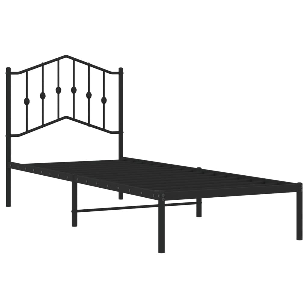 Metal Bed Frame without Mattress with Headboard Black 90x190 cm