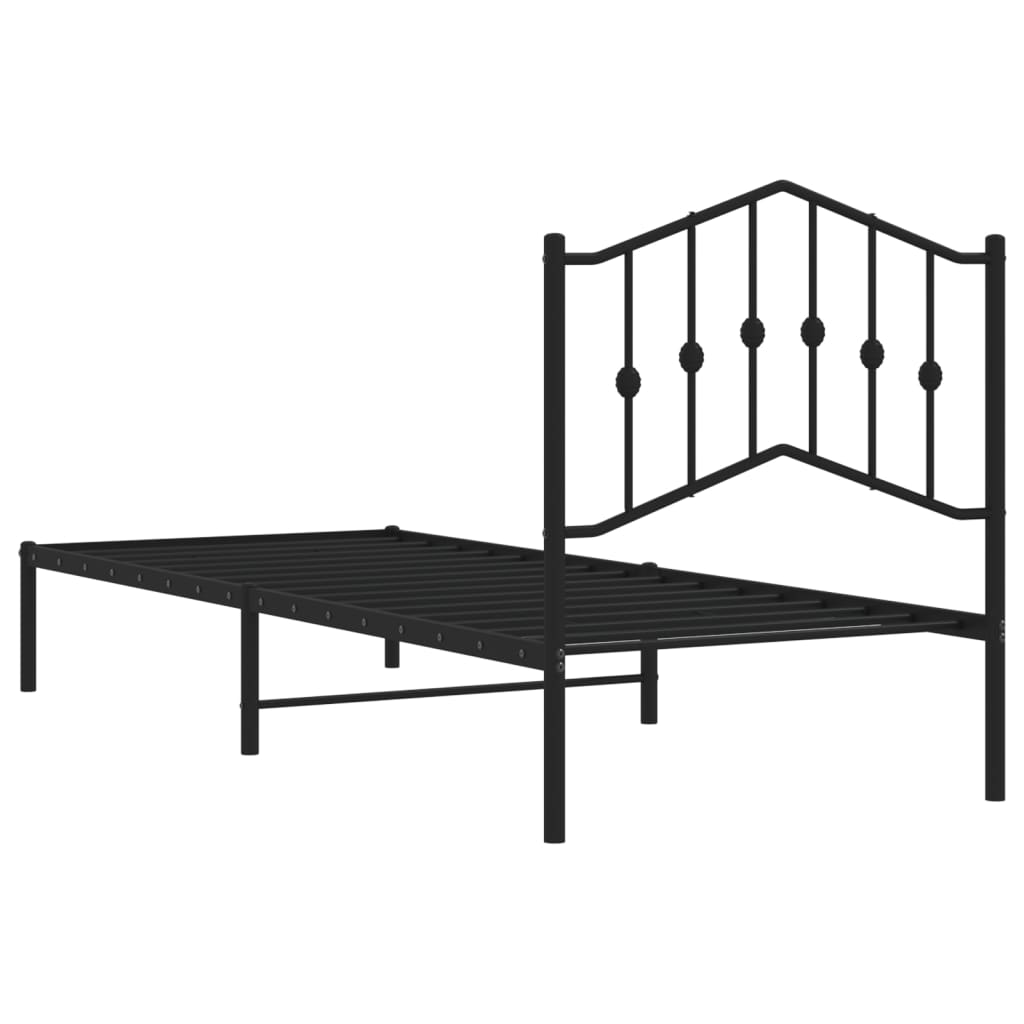 Metal Bed Frame without Mattress with Headboard Black 90x190 cm