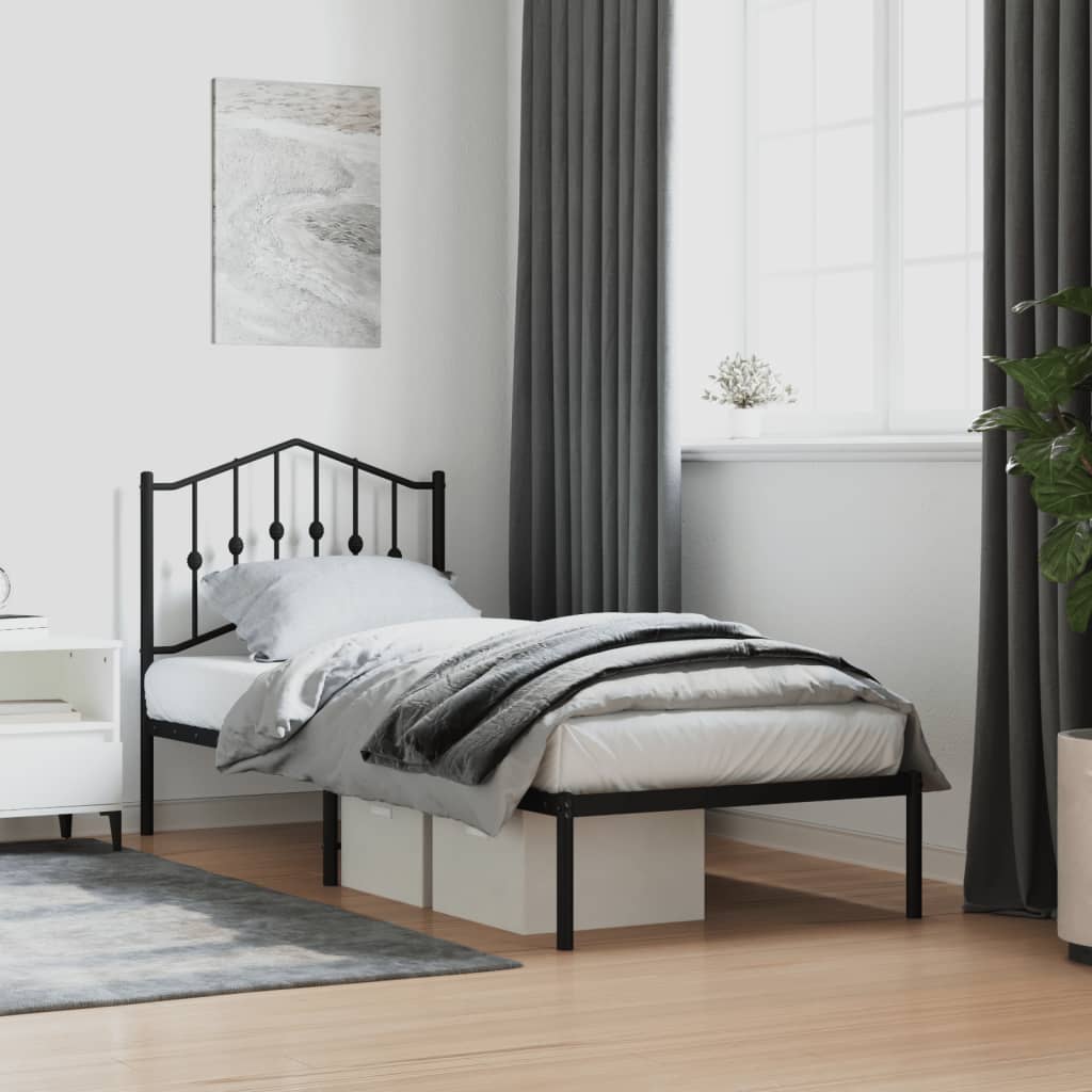 Metal Bed Frame without Mattress with Headboard Black 90x190 cm