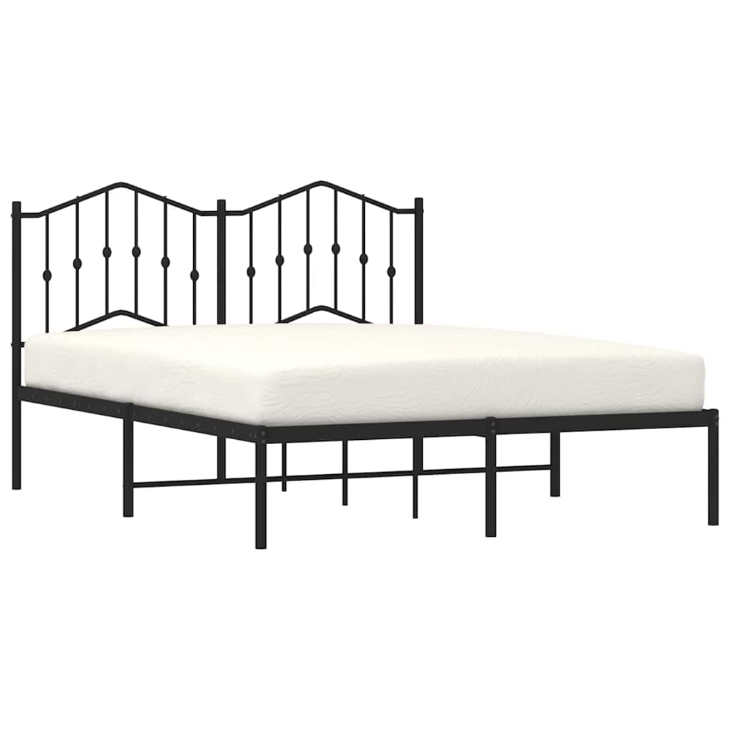 Metal Bed Frame without Mattress with Headboard Black 135x190 cm