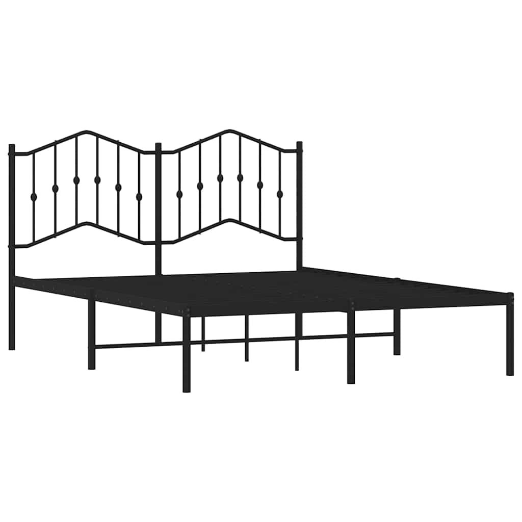 Metal Bed Frame without Mattress with Headboard Black 135x190 cm