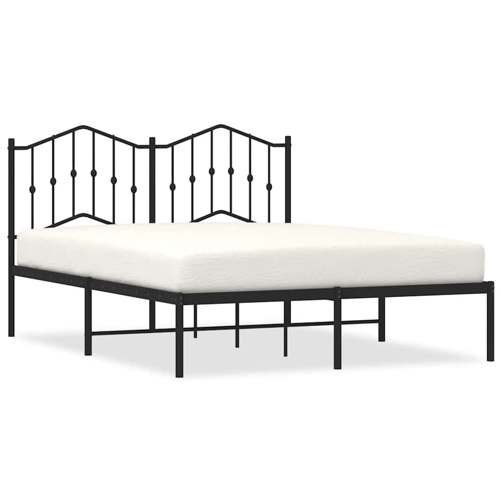 Metal Bed Frame without Mattress with Headboard Black 150x200 cm
