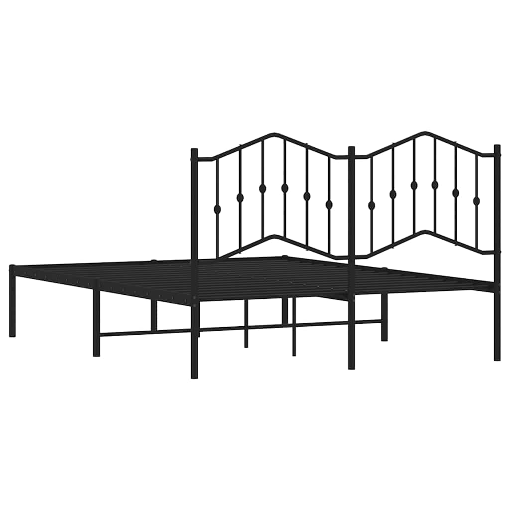 Metal Bed Frame without Mattress with Headboard Black 150x200 cm