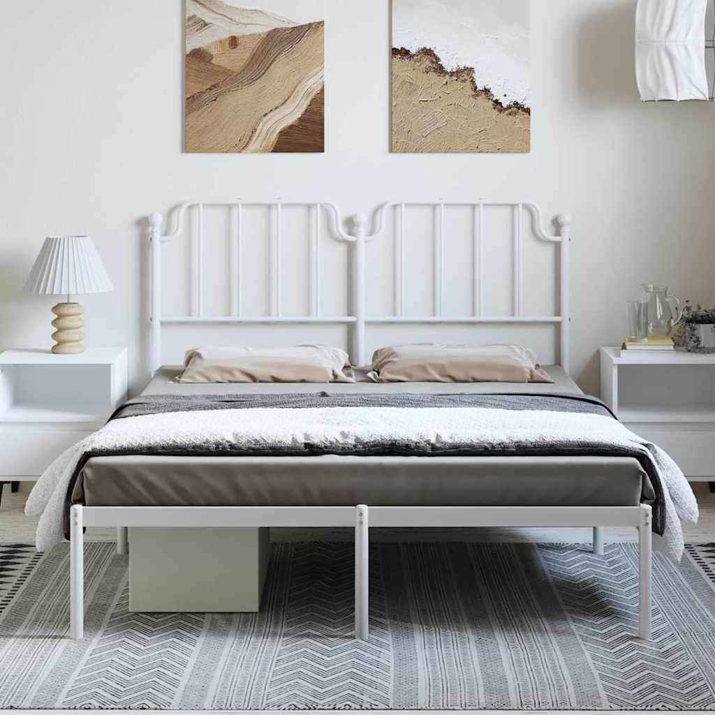 Metal Bed Frame without Mattress with Headboard White 150x200 cm
