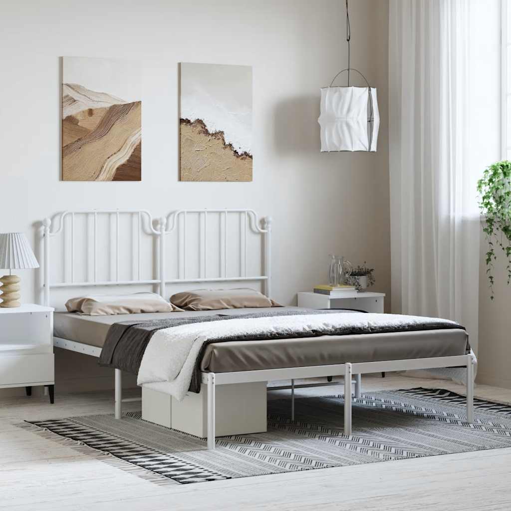 Metal Bed Frame without Mattress with Headboard White 150x200 cm