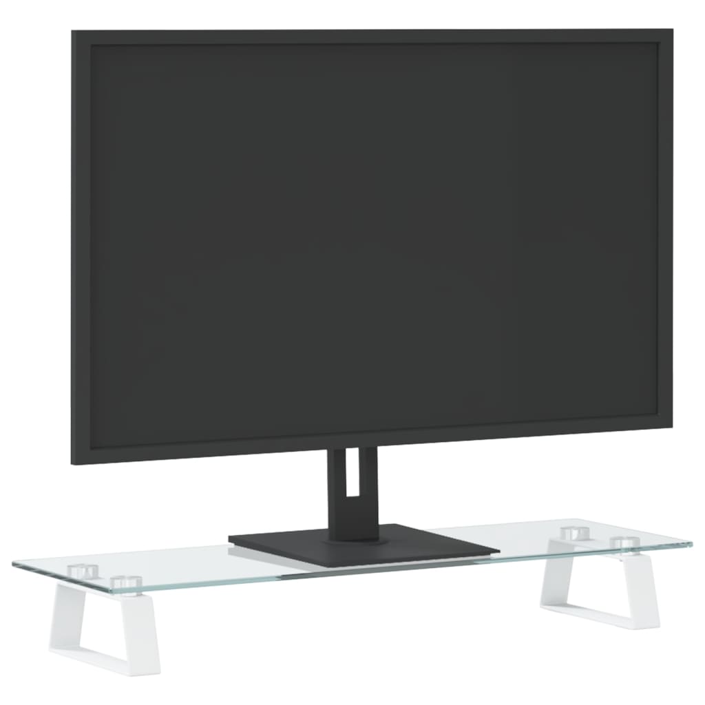 Monitor Stand White 60x20x8 cm Tempered Glass and Metal