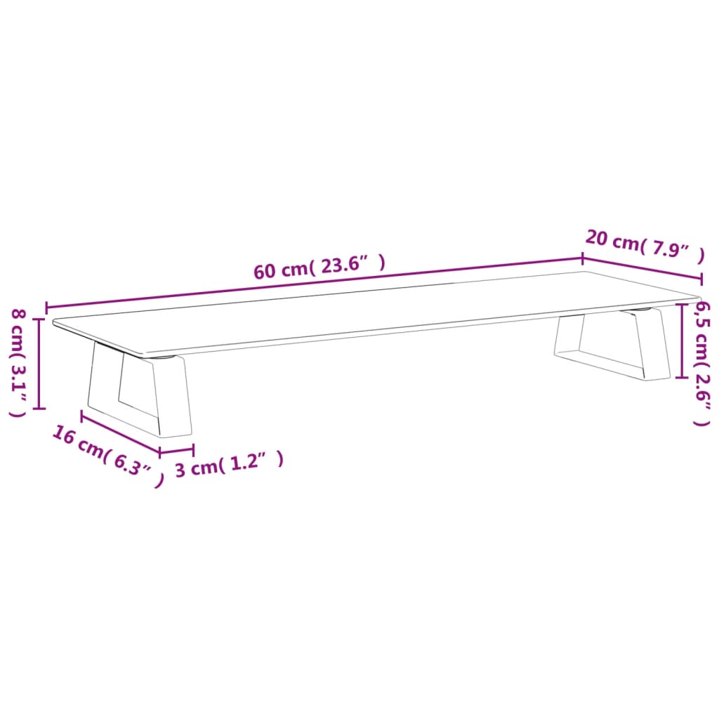 Monitor Stand White 60x20x8 cm Tempered Glass and Metal