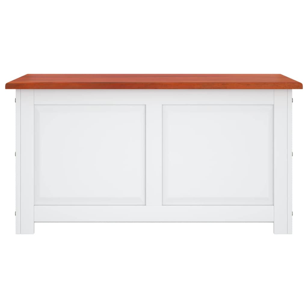 Storage Chest with Lid Brown and White Solid Wood Acacia