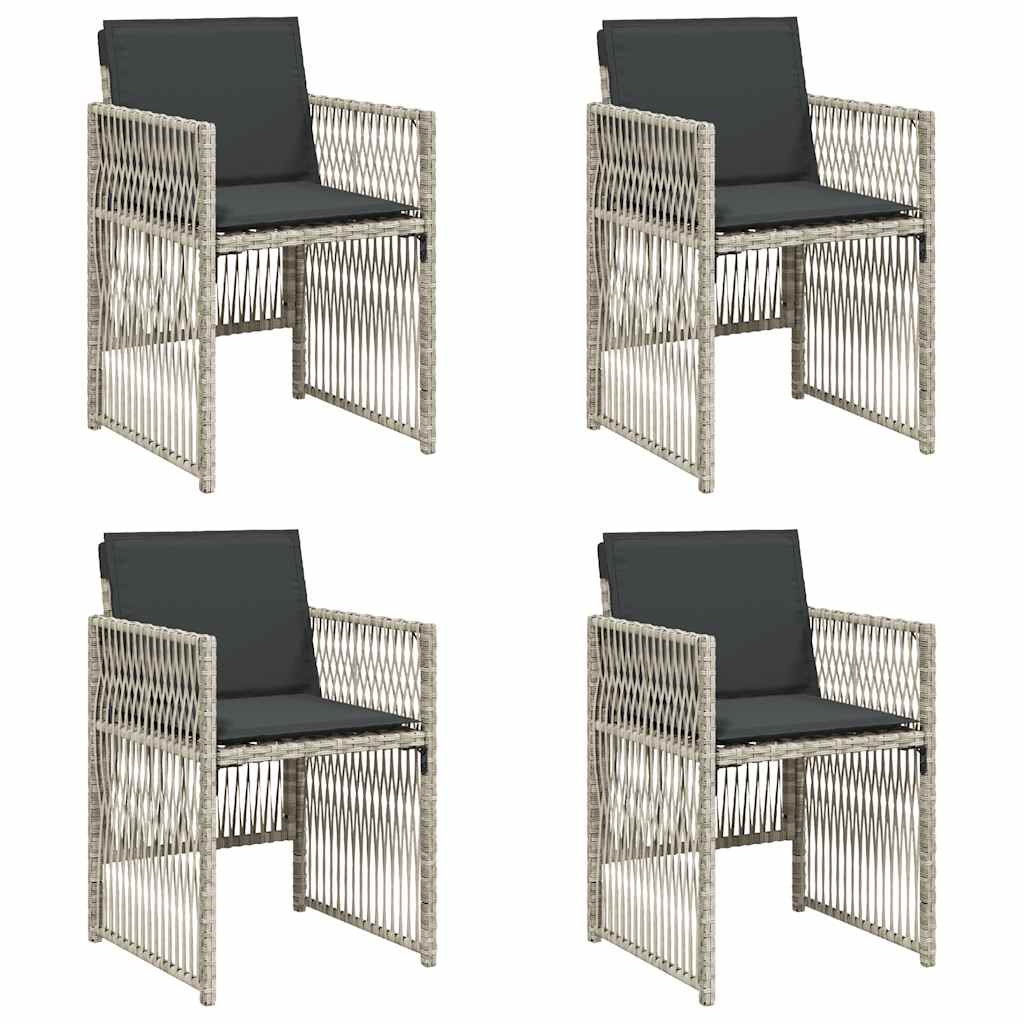 Garden Chairs with Cushions 4 pcs Light Grey Poly Rattan