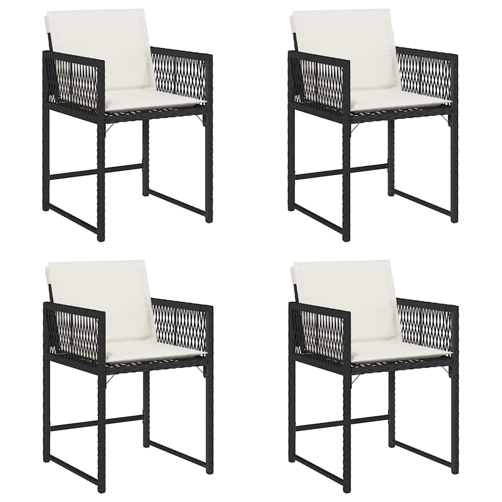 Garden Chairs with Cushions 4 pcs Black Poly Rattan