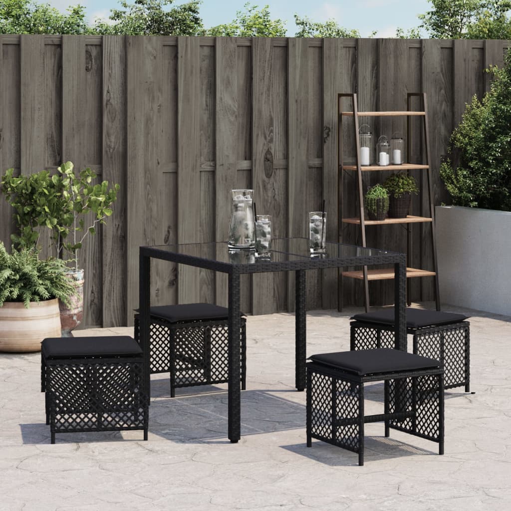 Garden Stools with Cushions 4 pcs Black 41x41x36 cm Poly Rattan