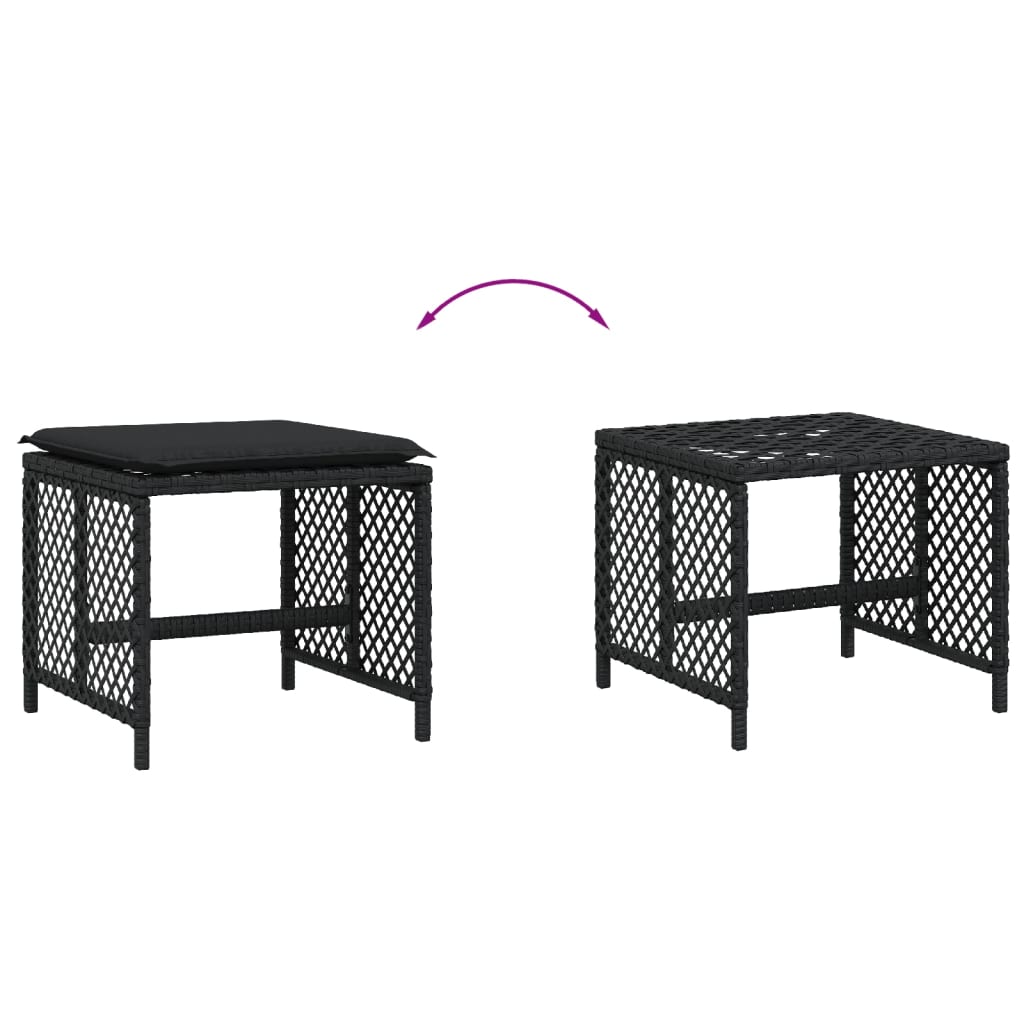 Garden Stools with Cushions 4 pcs Black 41x41x36 cm Poly Rattan