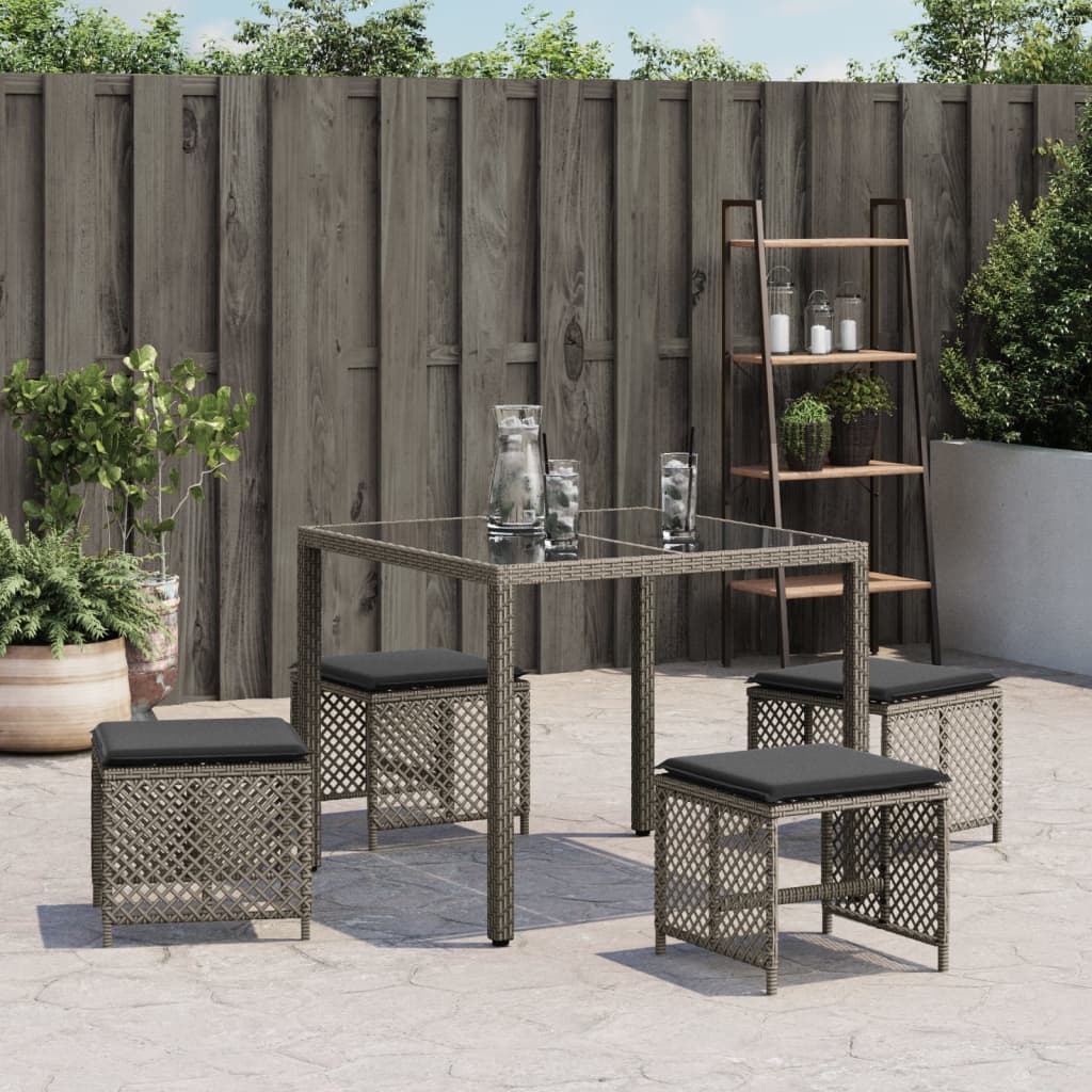Garden Stools with Cushions 4 pcs Grey 41x41x36 cm Poly Rattan