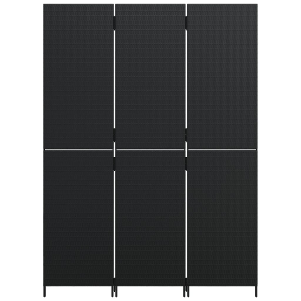 Room Divider 3 Panels Black Poly Rattan