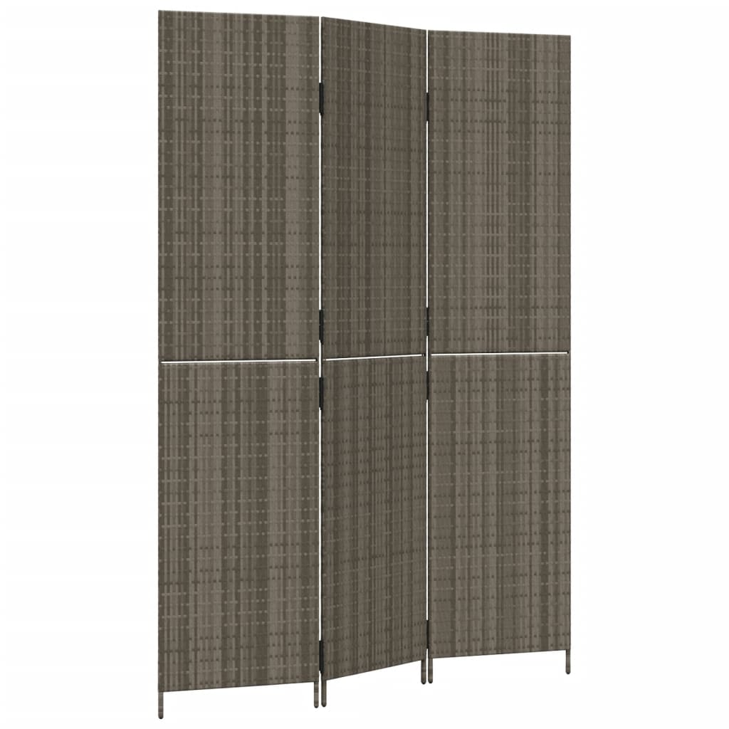 Room Divider 3 Panels Grey Poly Rattan