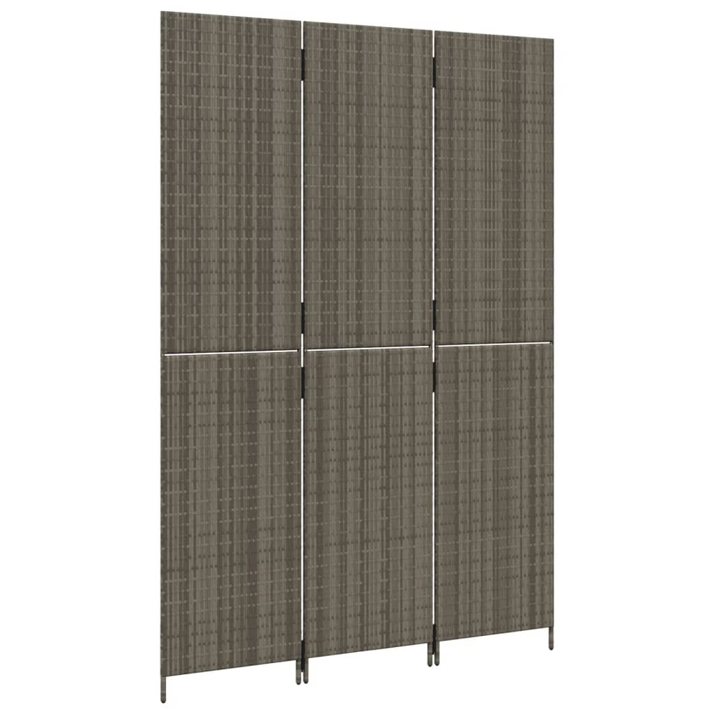 Room Divider 3 Panels Grey Poly Rattan