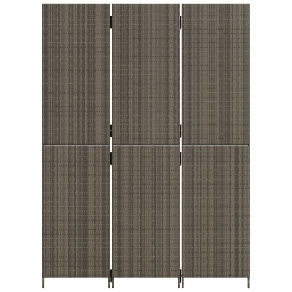 Room Divider 3 Panels Grey Poly Rattan