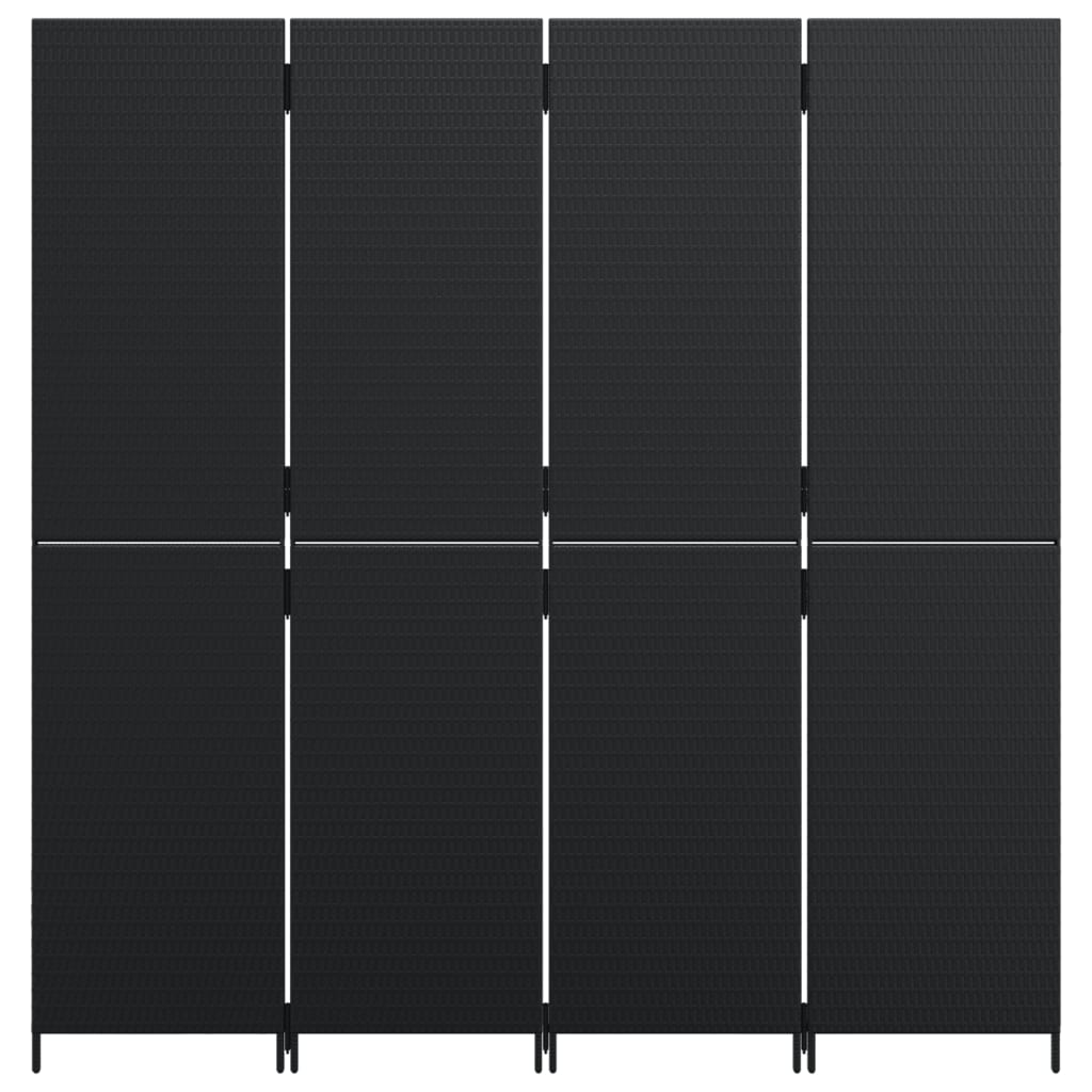 Room Divider 4 Panels Black Poly Rattan