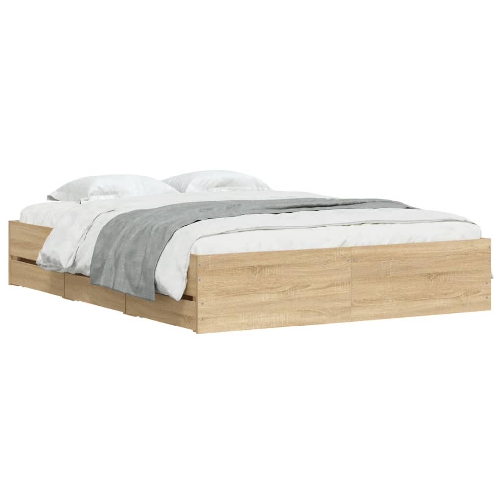 Bed Frame with Drawers without Mattress Sonoma Oak 150x200 cm