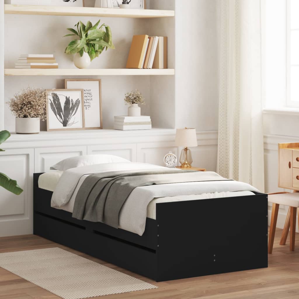 Bed Frame with Drawers without Mattress Black 90x190 cm