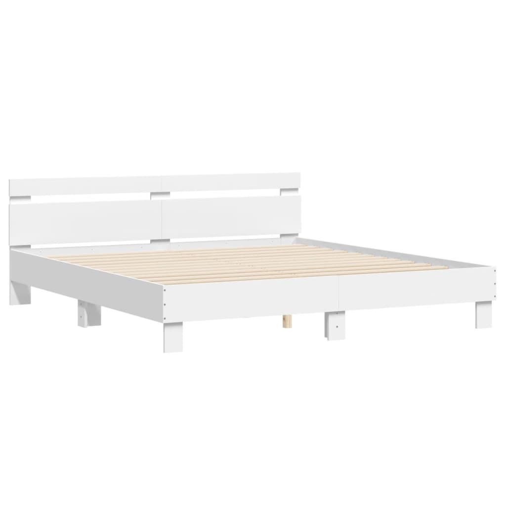 Bed Frame with LED without Mattress White 183x203 cm King